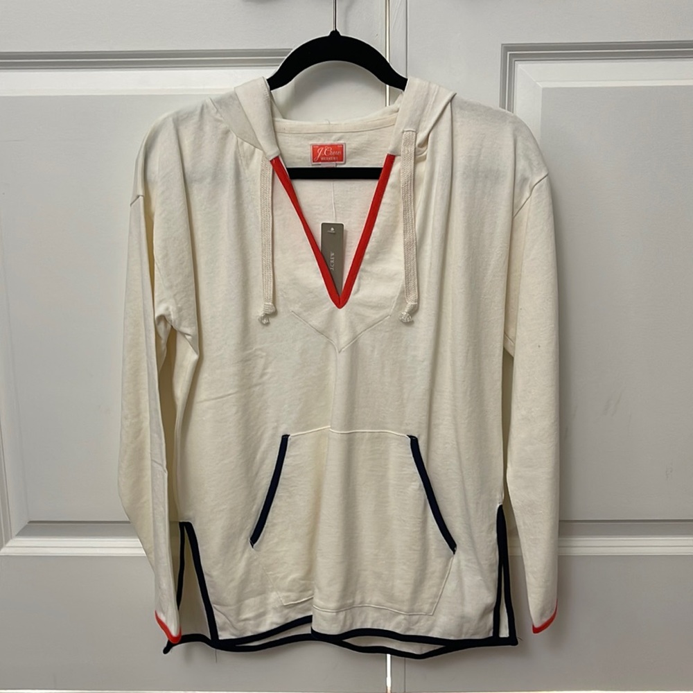 NWT J. Crew Tipped V-Neck Beach Mariner Hoodie, Size XS